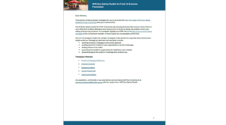 NYS Sun Safety Toolkit for PreK-12 Schools Promotion Packet